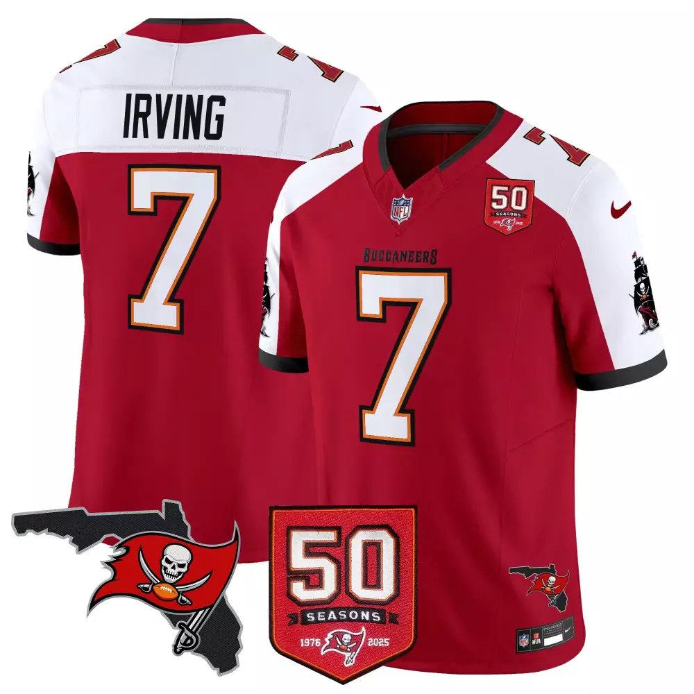 Bucky Irving 7 Buccaneers Jersey Red 50th Season 50 Seasons Men White Black Stitched