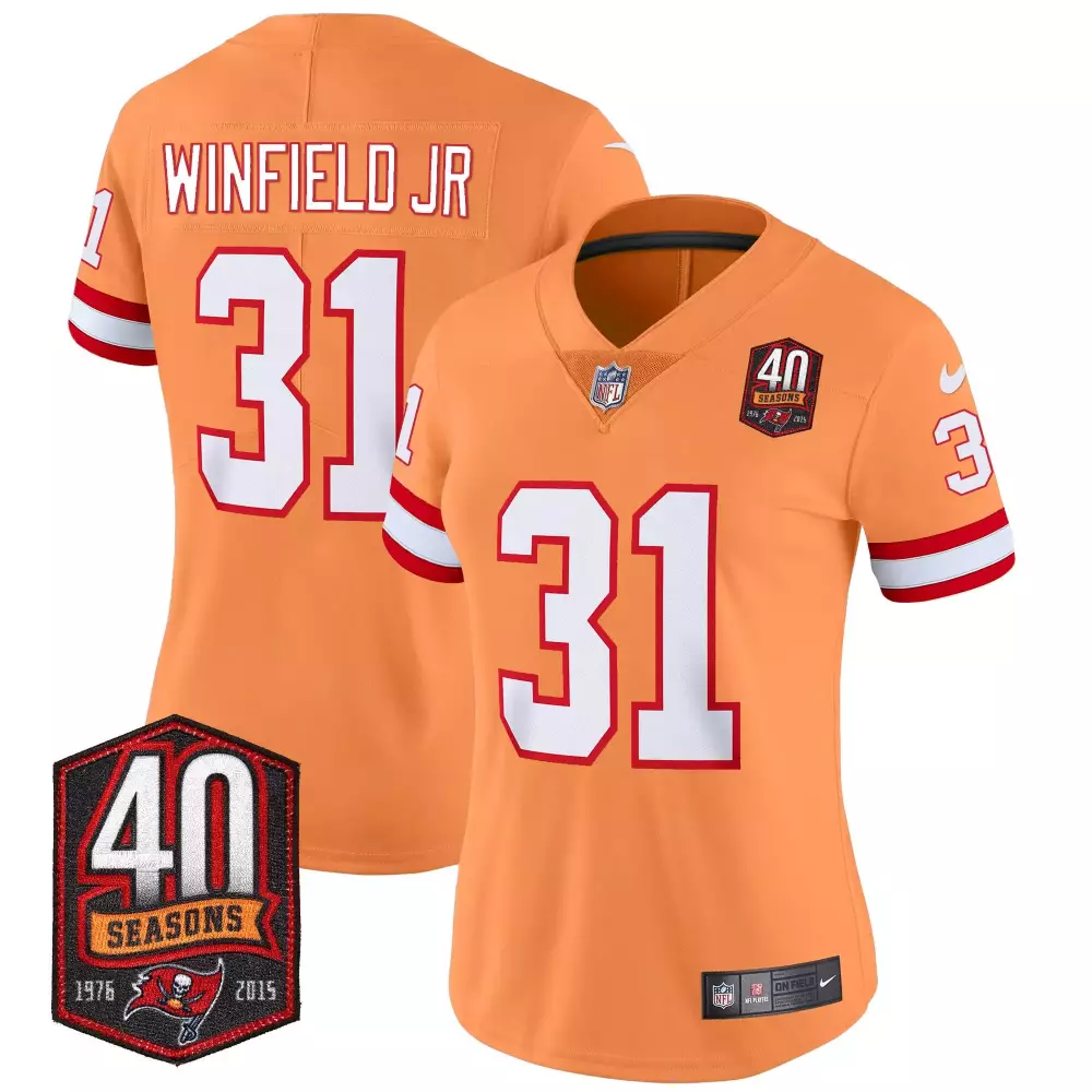 Antoine Winfield Jr. 31 Jersey Orange Buccaneers 40 Seasons 1976-2015 Men NFL White