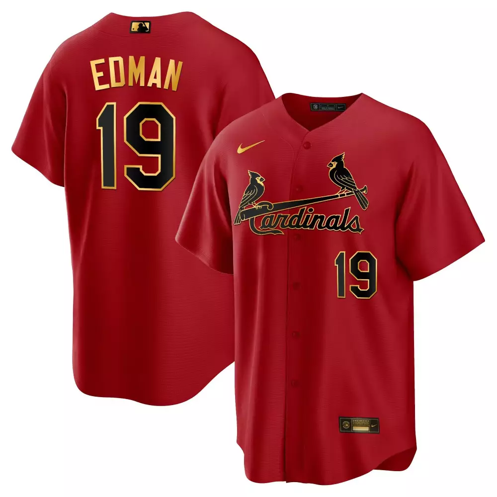 Tommy Edman 19 Cardinals Jersey Red Men Black Gold Cool Base All Stitched