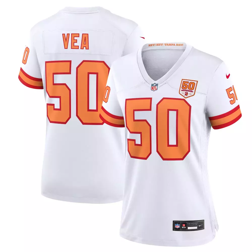 Vita Vea 50 Tampa Bay Buccaneers Jersey White 50th Anniversary Women Alternate Orange