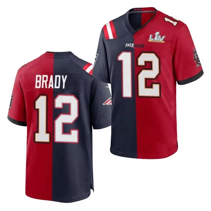 Brady 12 Patriots Jersey Red Liv Men Split Navy All Stitched
