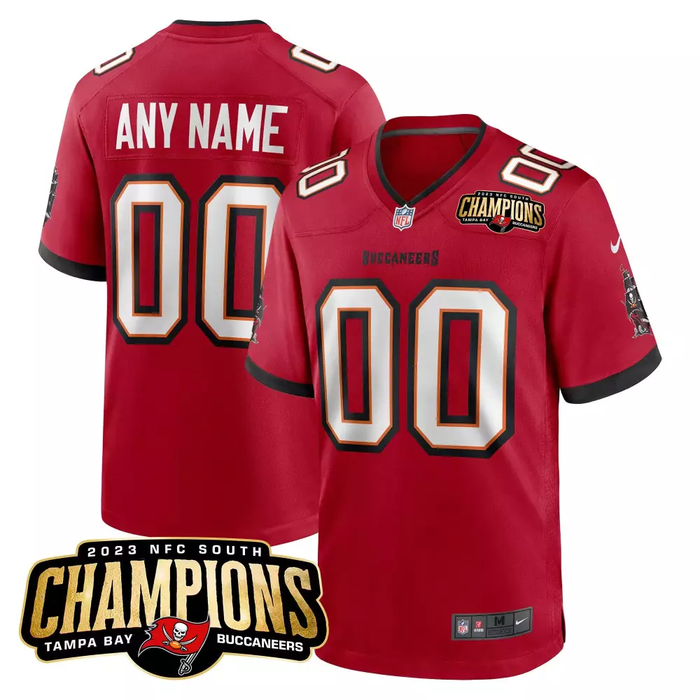 Buccaneers Jersey Red 2023 AFC South Champions Men Black White Orange Game Custom