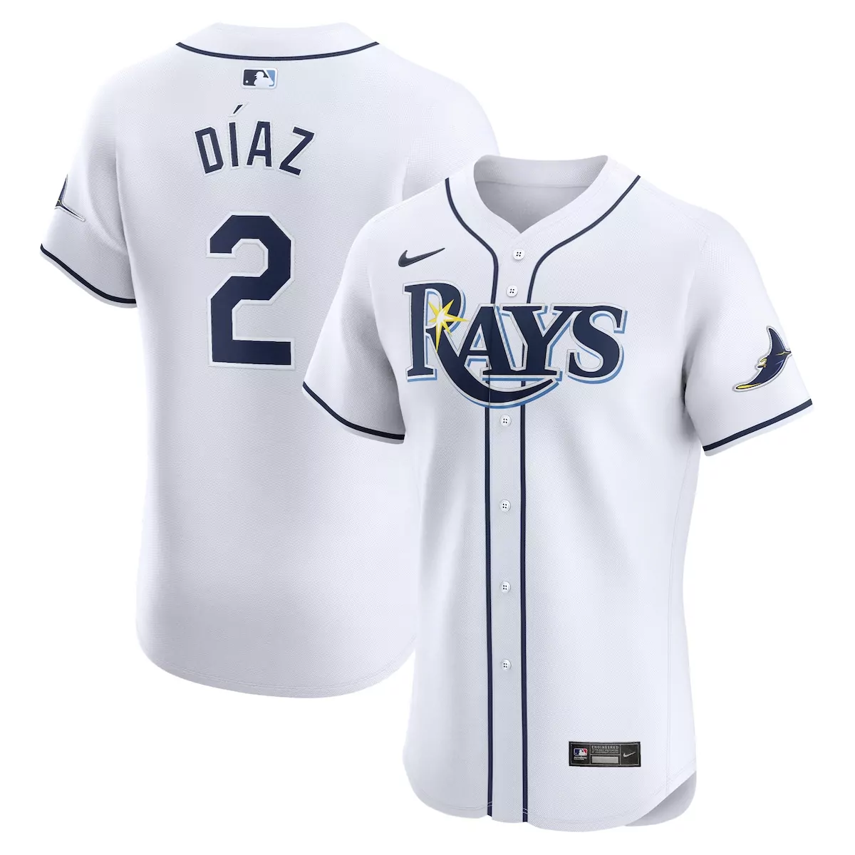 Yandy Diaz 2 Rays Jersey White Men Navy Light Blue Yellow Home Elite