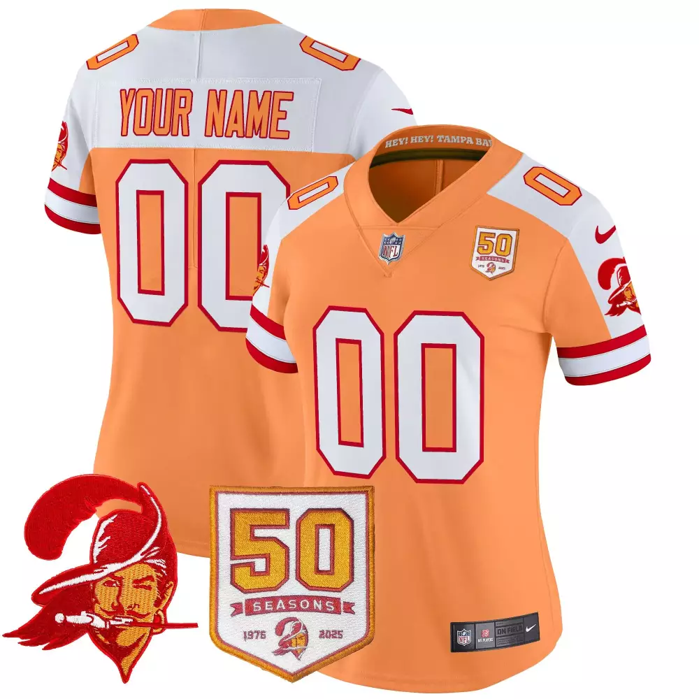 Custom Tampa Bay Buccaneers Jersey Orange 50th Season 50 Seasons White Red Stitched