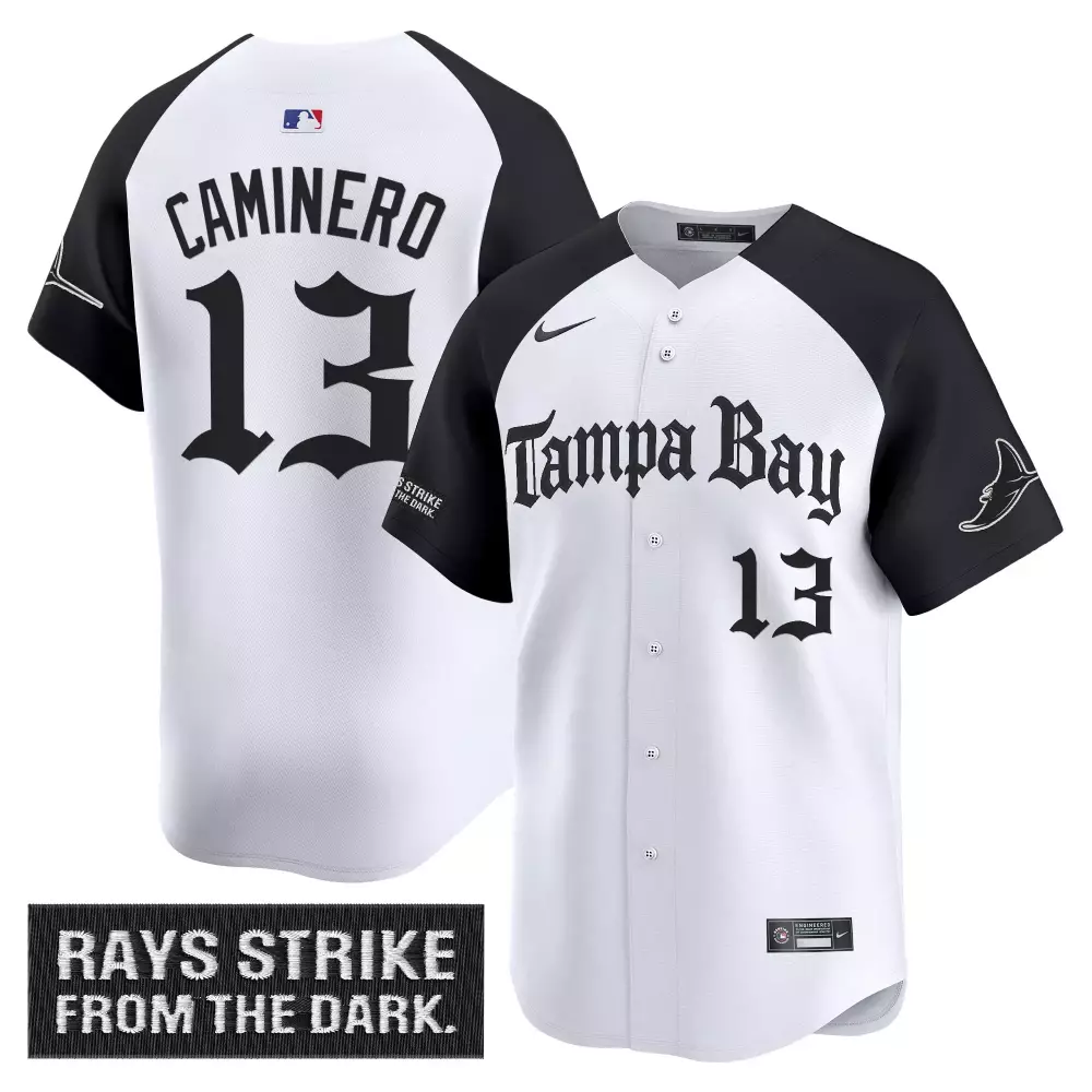 Caminero Strike 13 Tampa Bay Rays Jersey White From The Dark Men Raglan Black Vapor