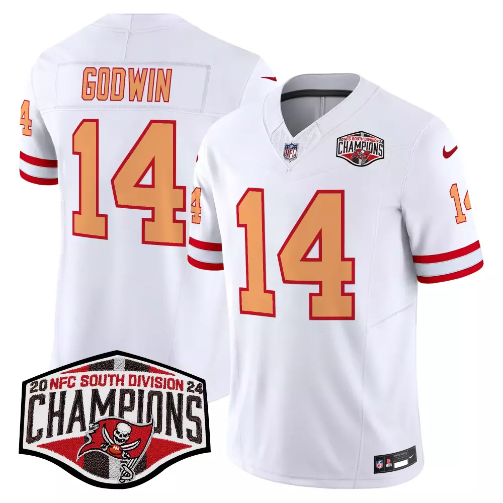 Chris Godwin 14 Jersey White 2024 NFC South Division Champions Tampa Bay Buccaneers