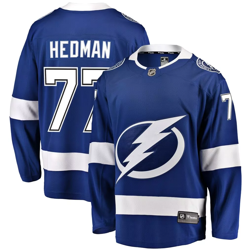 Victor Hedman 77 Jersey Blue Tampa Bay Lightning Men White Yellow Home Breakaway