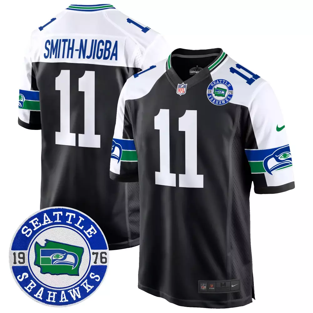 Smithnjigba Est 11 Jersey Black Seattle Seahawks 1976 Men Split White Blue Green