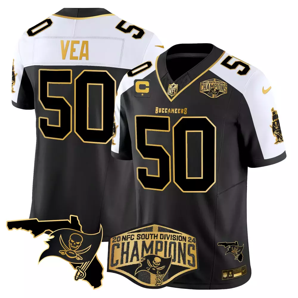 Vita Vea 50 Buccaneers Jersey Black 2024 NFC South Division Champions Men NFL White