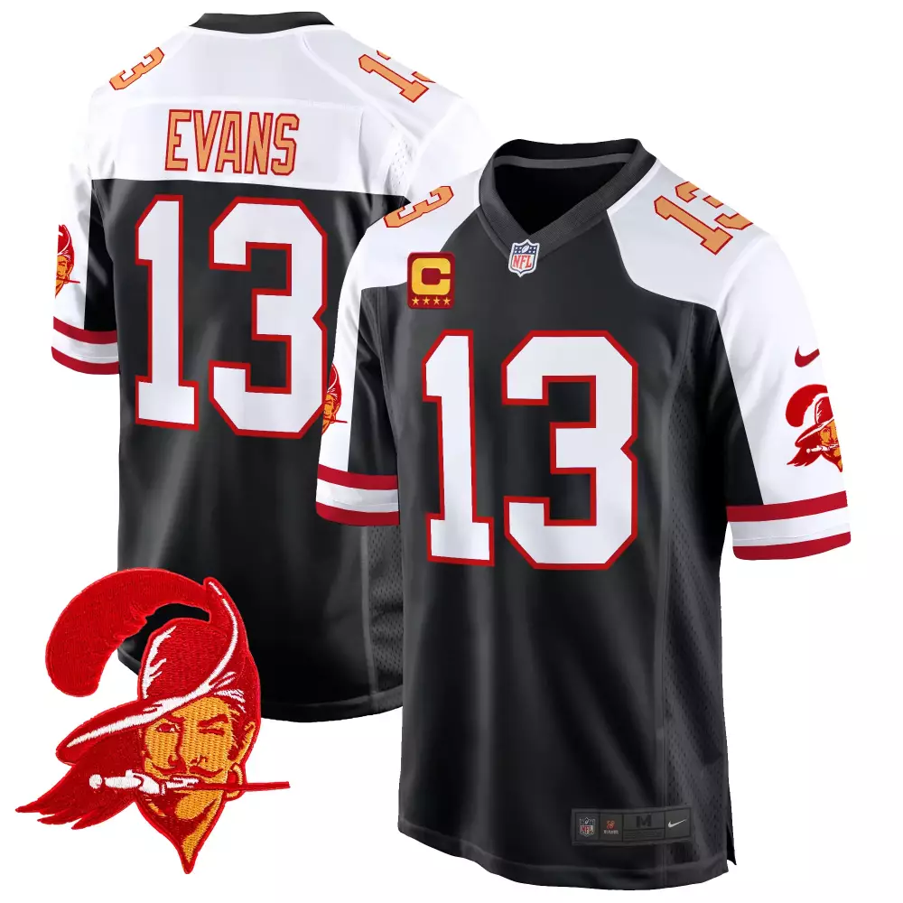 Mike Evans 13 Buccaneers Jersey Black Men Replica Alternate White Red Throwback Game