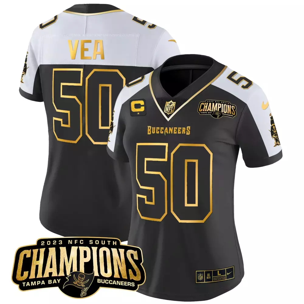 Vita Vea 50 Buccaneers Jersey Black 2023 NFC South Champions Men Standard Split Design