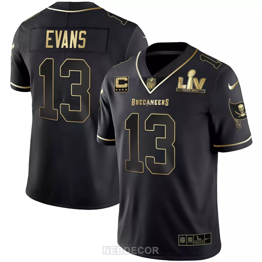 Mike Evans 13 Buccaneers Jersey Black Super Bowl Lv Skull Crossbones Men Gold All