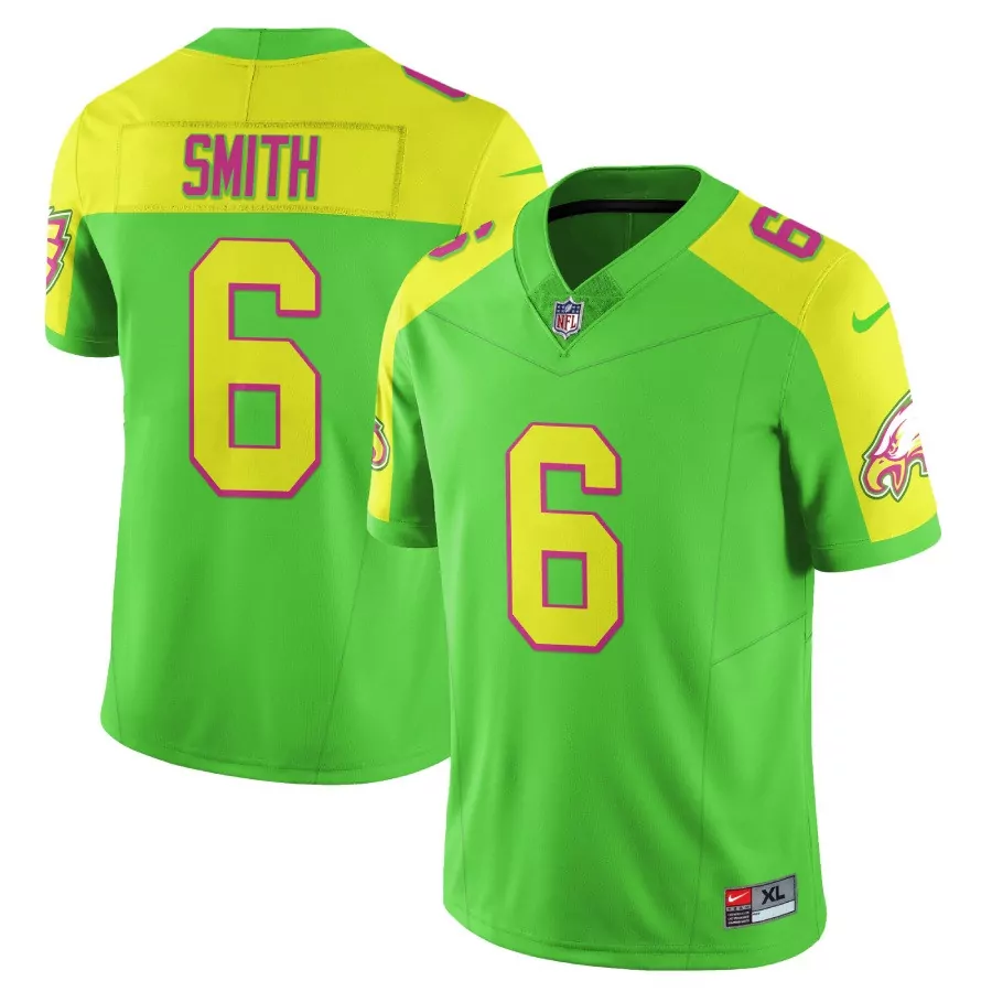 Geno Smith 6 Philadelphia Eagles Jersey Lime Green Men Alternate Split Design Neon Yellow