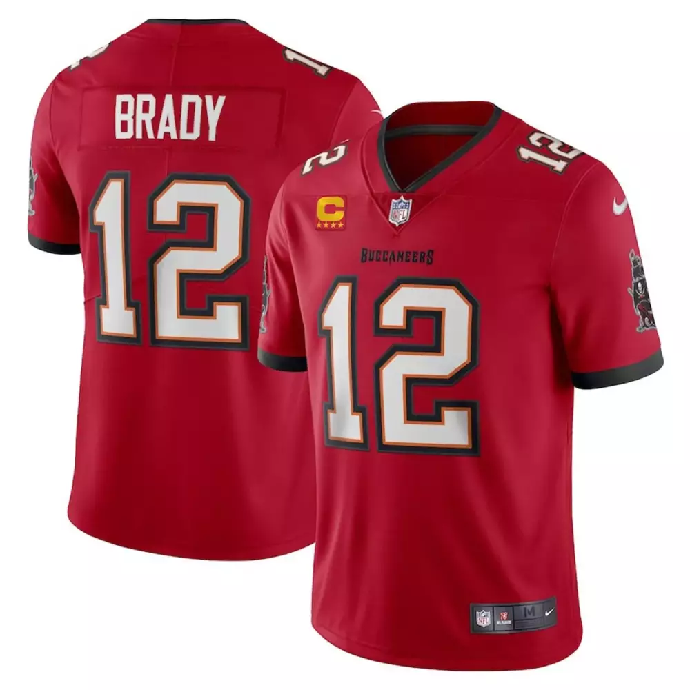 Tom Brady 12 Buccaneers Jersey Red Nflpa (captain Patch) Men White Black Orange Limited