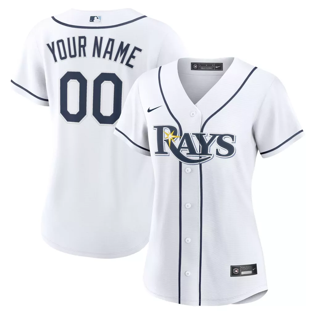 Custom Tampa Bay Rays Jersey White Women Navy Yellow Home Replica