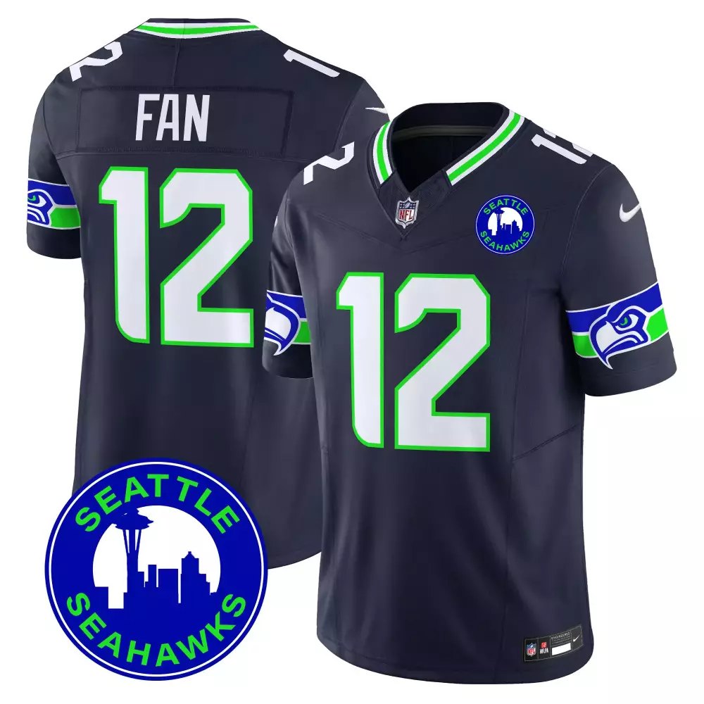 Seattle Seahawks 12 Jersey Navy Blue Men Neon Green White Vapor Limited All Stitched