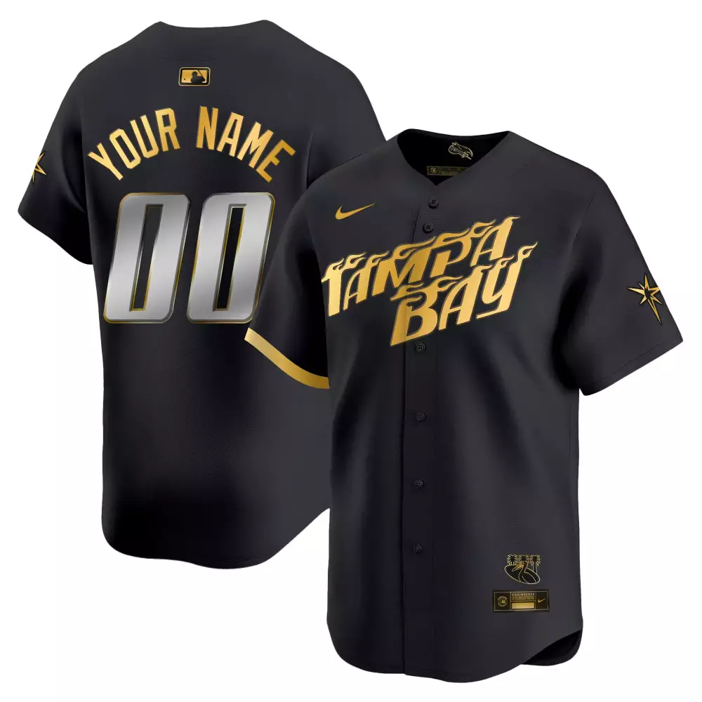 Custom Tampa Bay Rays Jersey Black City Connect Gold Vapor Stitched Embroidered