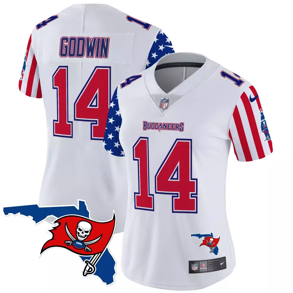 Chris Godwin 14 Buccaneers Jersey White Veteran's Day Men Split Design Red Blue Vapor