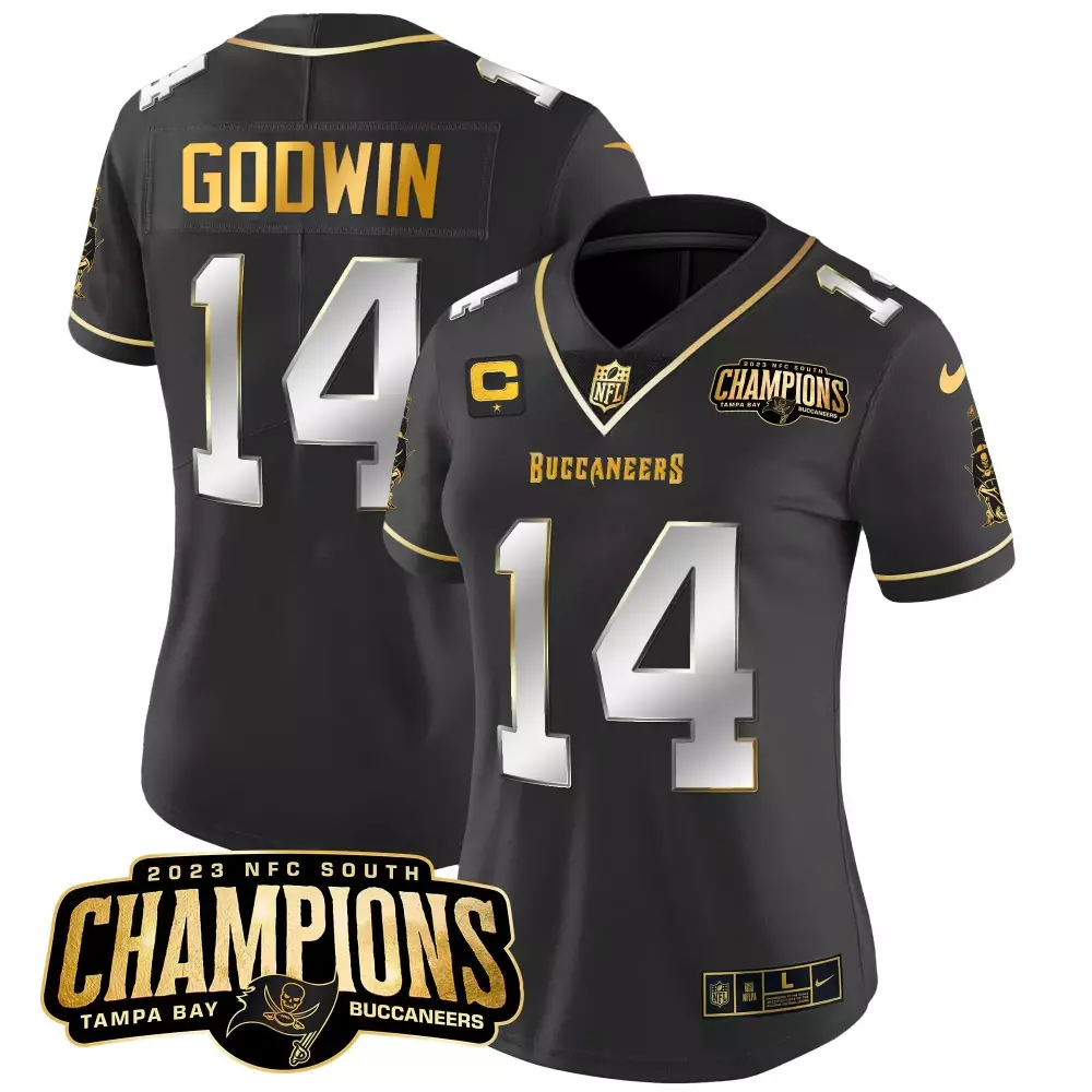 Chris Godwin 14 Buccaneers Jersey Black 2023 NFC South Champions Women Game Gold