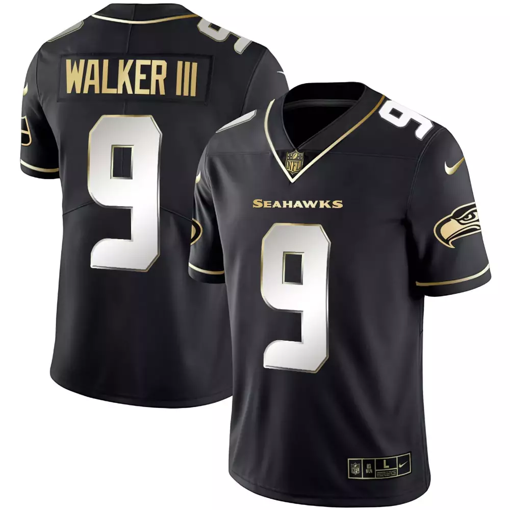 Kenneth Walker 9 Seahawks Jersey Black Men Replica White Gold Limited All Stitched