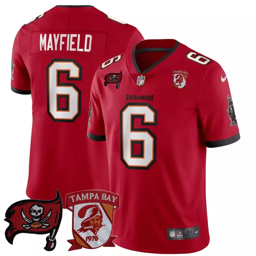Baker Mayfield 6 Buccaneers Jersey Red 1976 Flag Tampa Bay Pirate Men White Orange