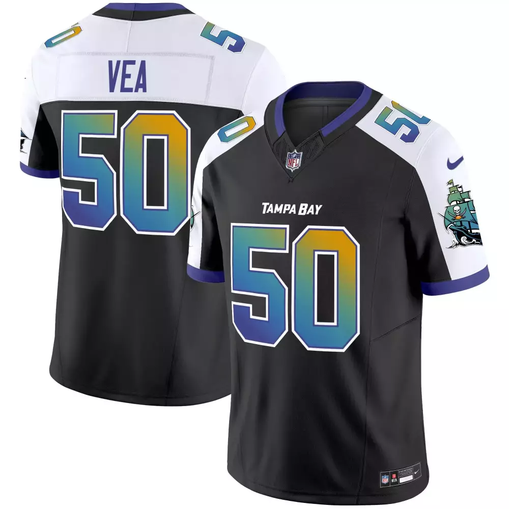 Vita Vea 50 Tampa Bay Buccaneers Jersey Black Pirate Ship Men Player Alternate Split Design