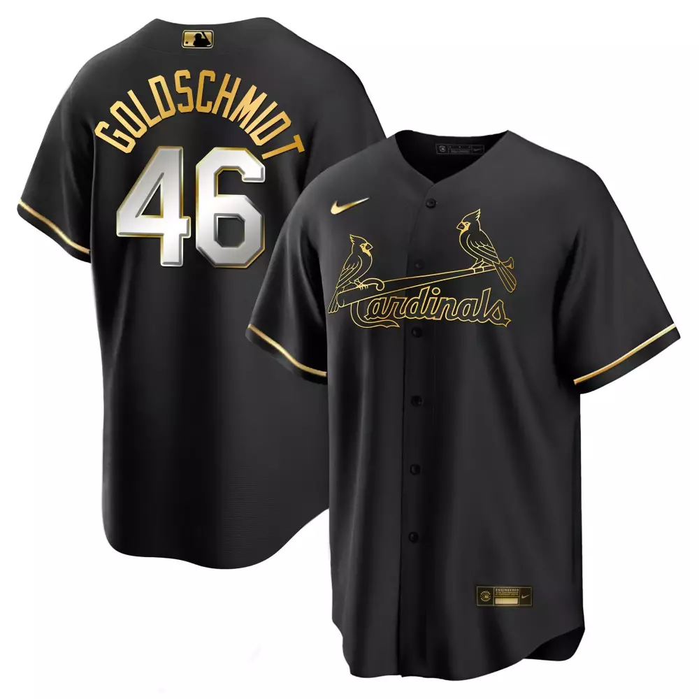 Paul Goldschmidt 46 Cardinals Jersey Black Men Gold Silver Cool Limited All Stitched