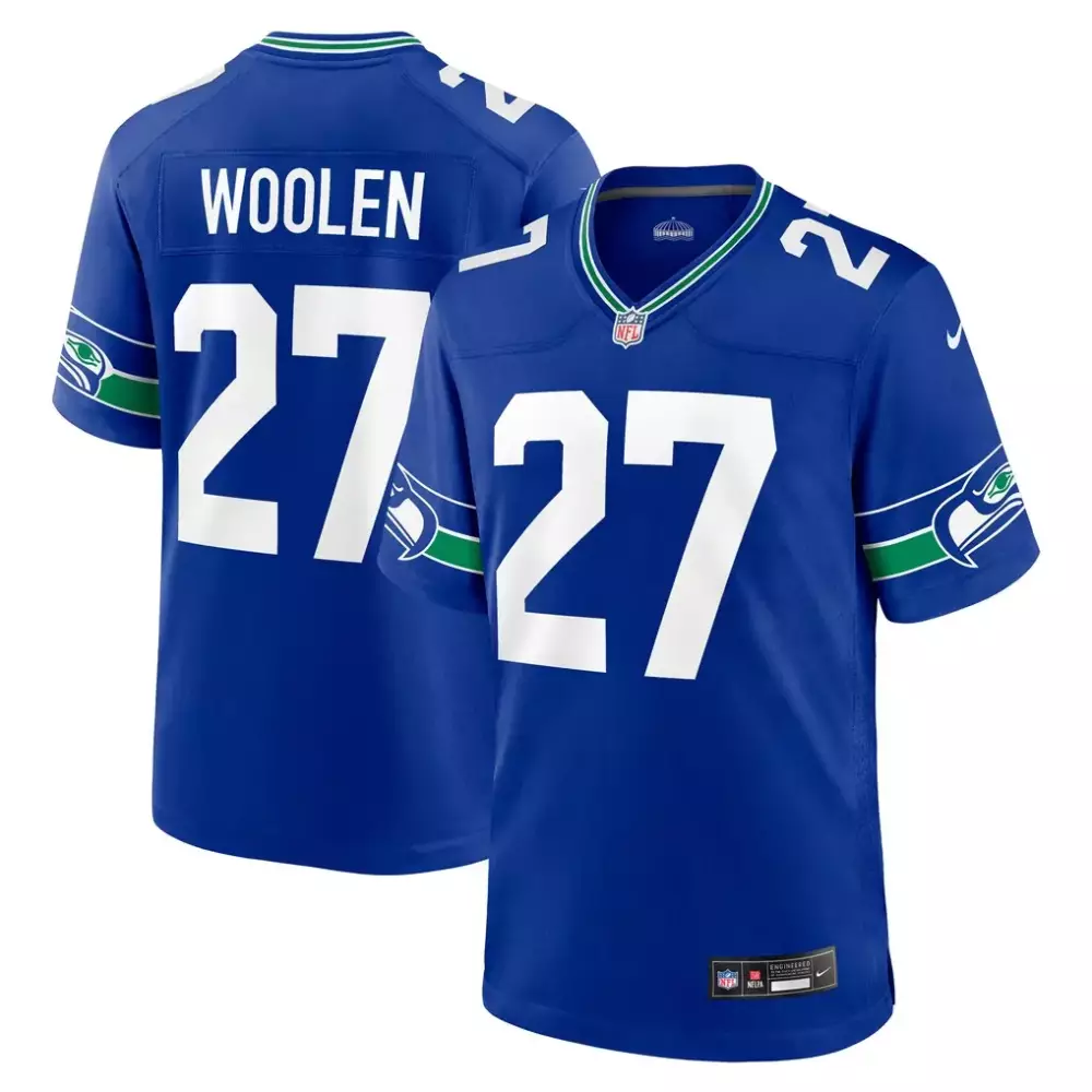 Tariq Woolen 27 Seattle Seahawks Jersey Blue Men Green White Throwback Game