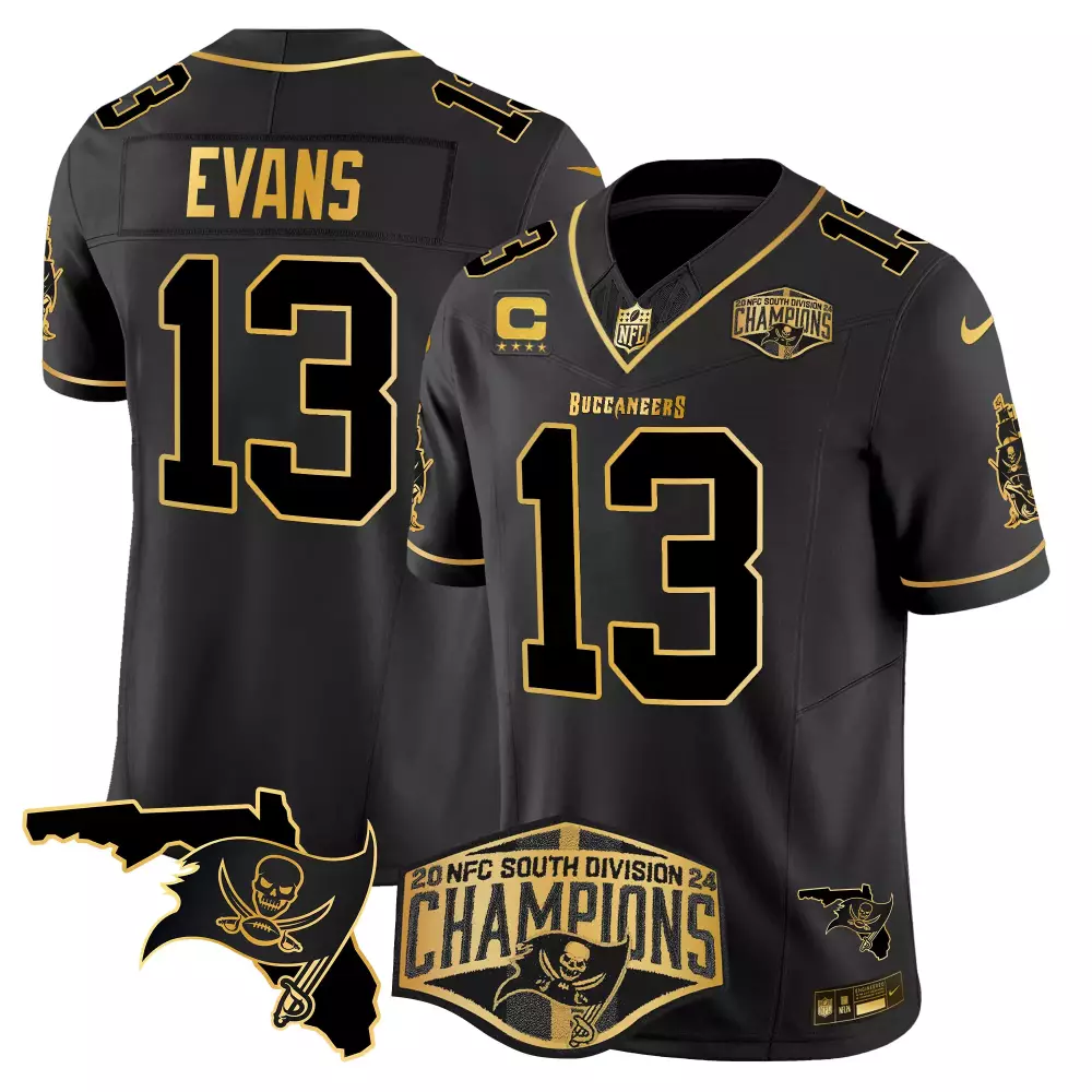 Mike Evans 13 Buccaneers Jersey Black 2020 NFC South Division Champions Men Gold