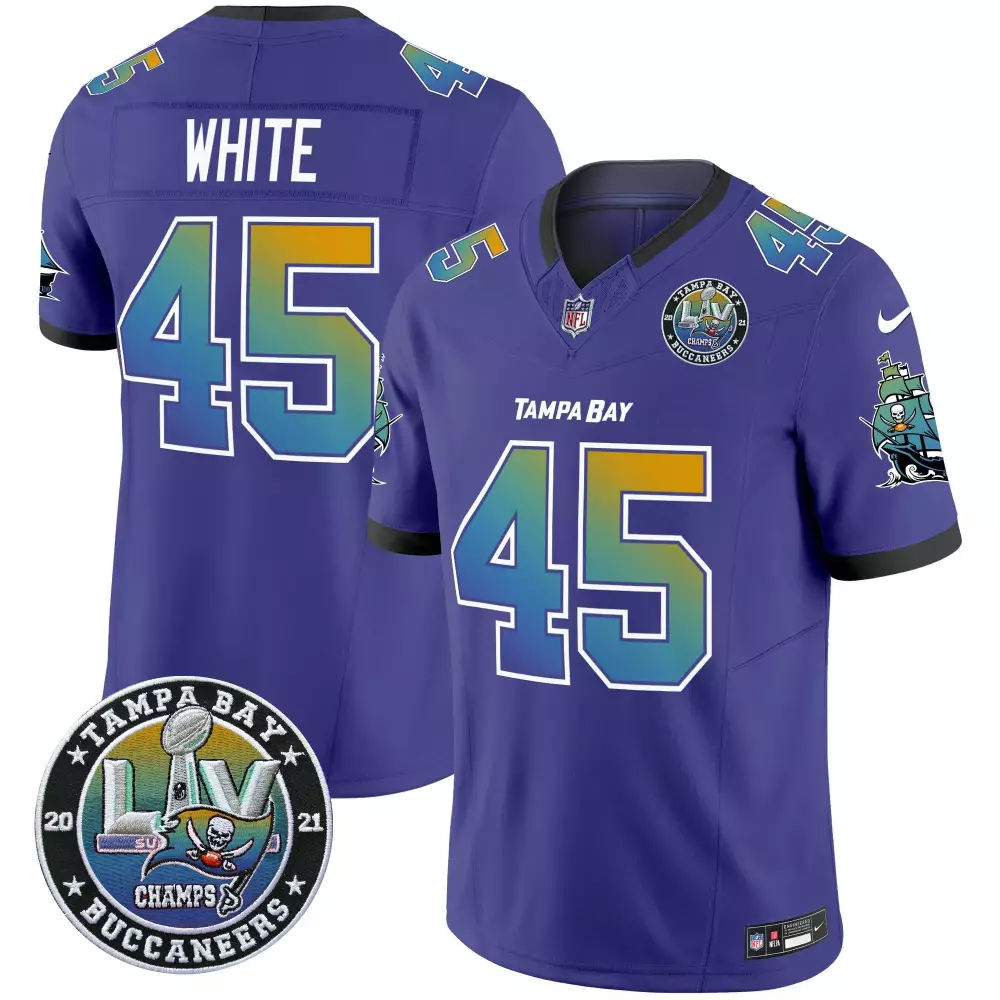 White 45 Tampa Bay Buccaneers Jersey Purple Super Bowl Lv Champions Men Player Green