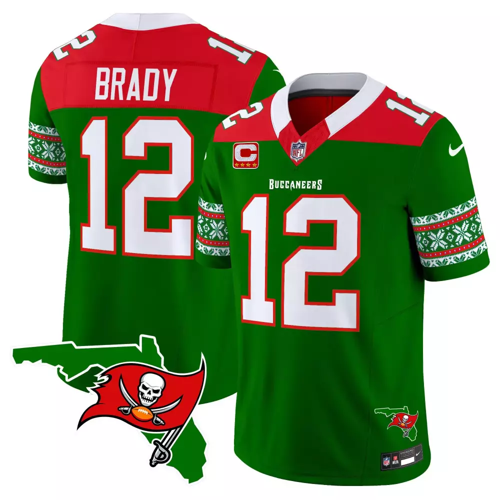 Tom Brady 12 Buccaneers Jersey Green Christmas Sweater Men Player Red White Vapor