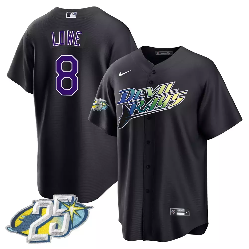 Brandon Lowe 8 Tampa Bay Rays Jersey Black 25th Anniversary Men Purple Green Blue