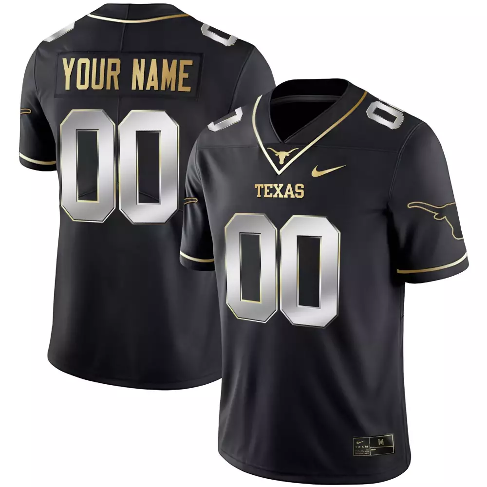 Custom Texas Jersey Black Gold Silver Limited All Stitched