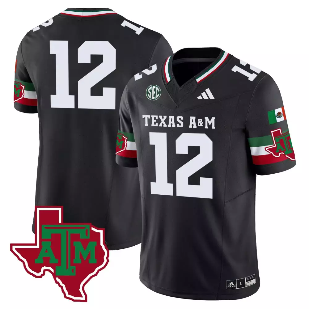 Texas A&m 12 Jersey Black Mexican Heritage 2023 White Maroon Green Red Vapor All