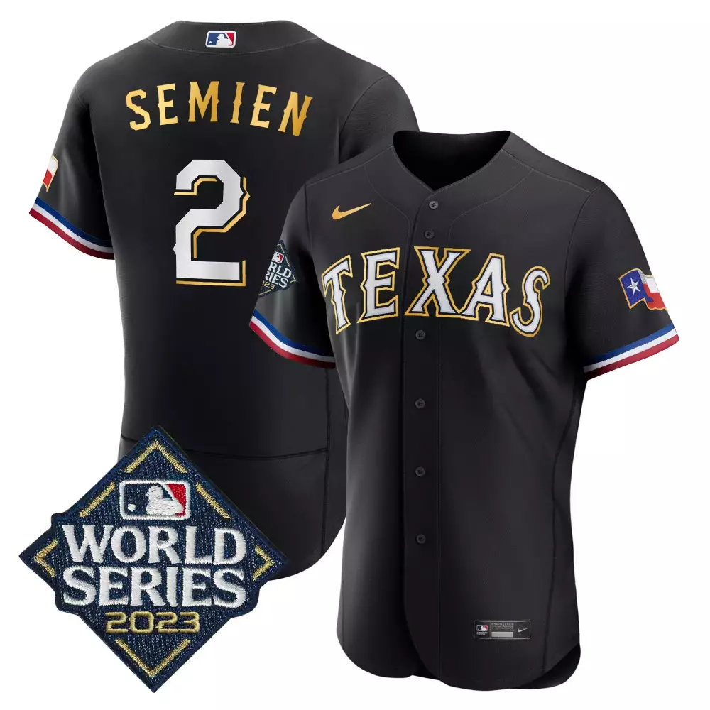 Semien 2 Texas Rangers Jersey Black World Series 2023 Men White Gold All Stitched