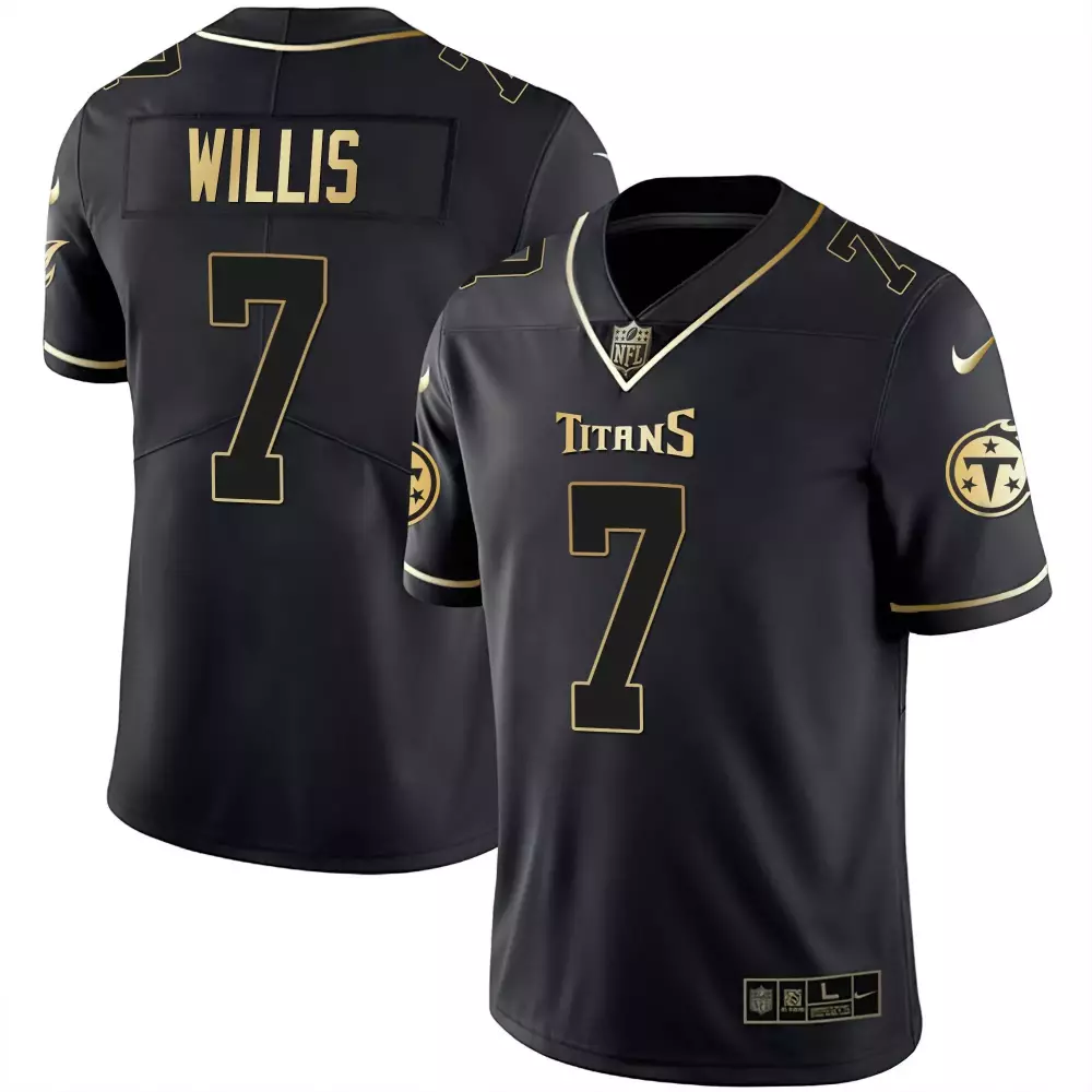 Malik Willis 7 Titans Jersey Black Men NFL Gold All Stitched