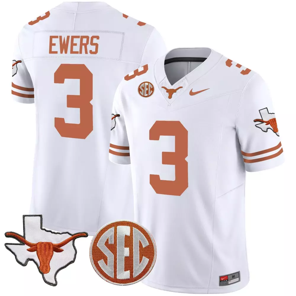 Quinn Ewers 3 Texas Longhorns Jersey White Men Orange Vapor All Stitched