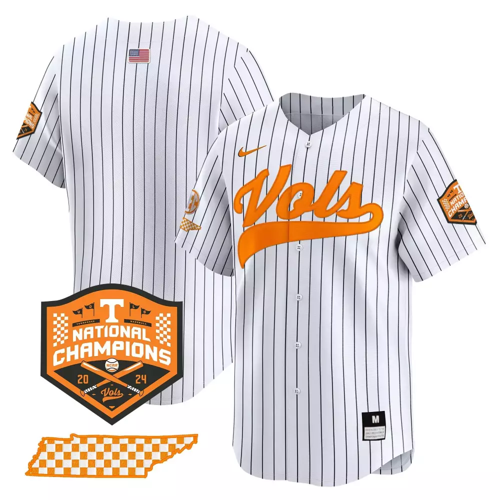 Pinstripe Volunteers Jersey White 2024 National Champions Tennessee Us Flag Men Orange