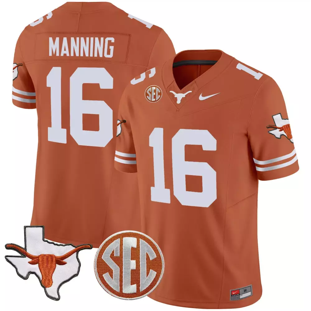 Arch Manning 16 Texas Longhorns Jersey Orange State Outline Men White Vapor All Stitched