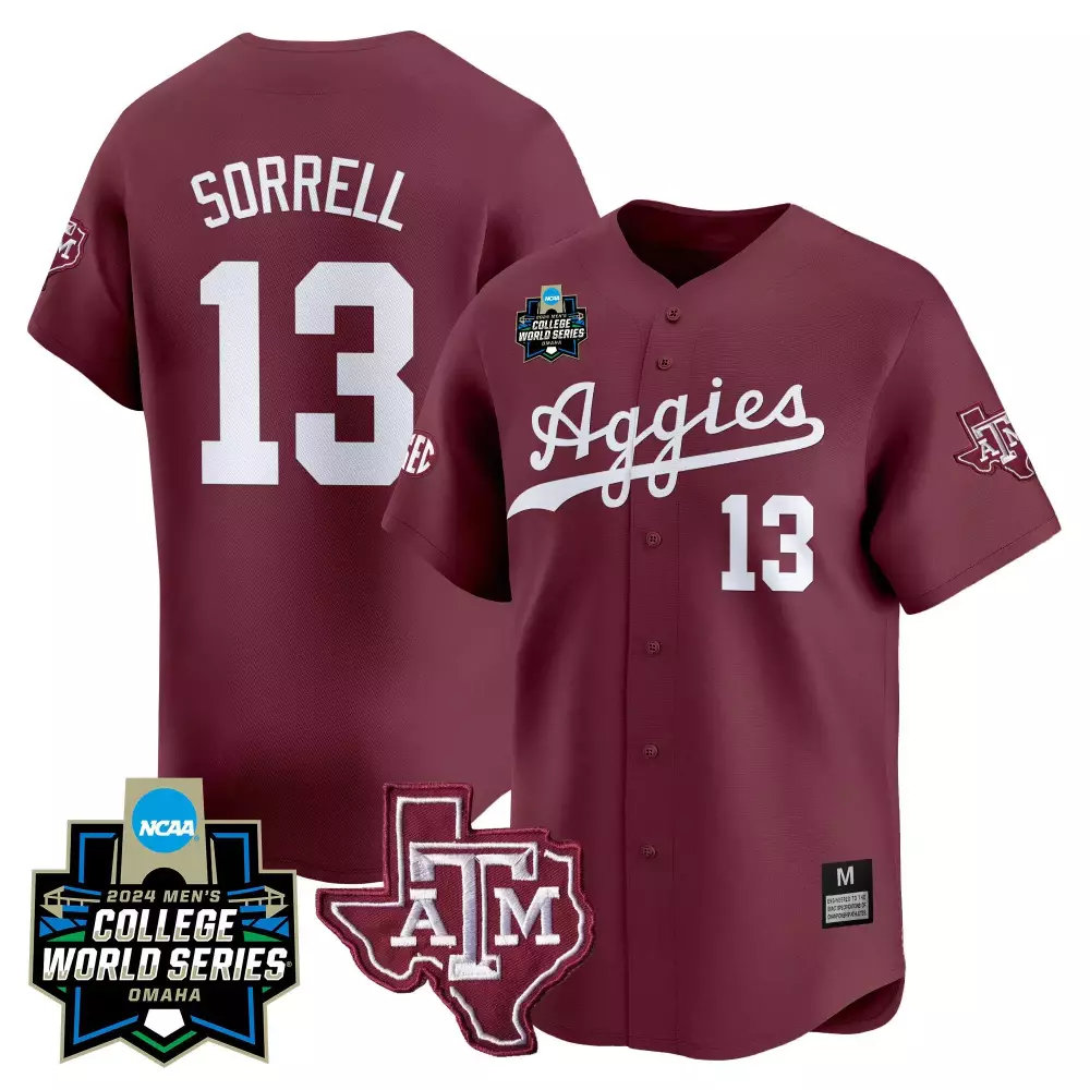 Caden Sorrell 13 Texas A&m Aggies Jersey Maroon College World Series Men White Vapor