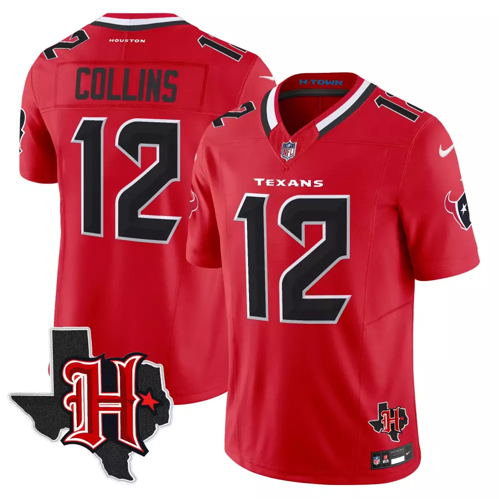 Nico Collins 12 Houston Texans Jersey Red H-town Texas Outline Men Black White Vapor