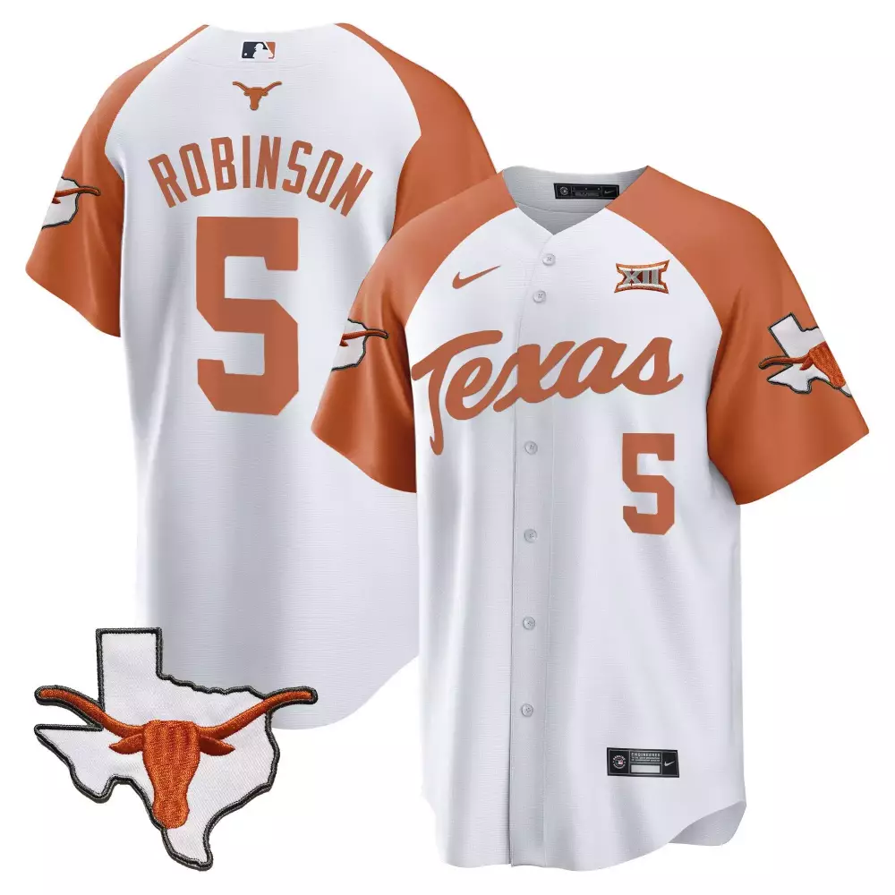 Bijan Robinson 5 Texas Longhorns Jersey White Map Longhorn Big Men Burnt Orange All