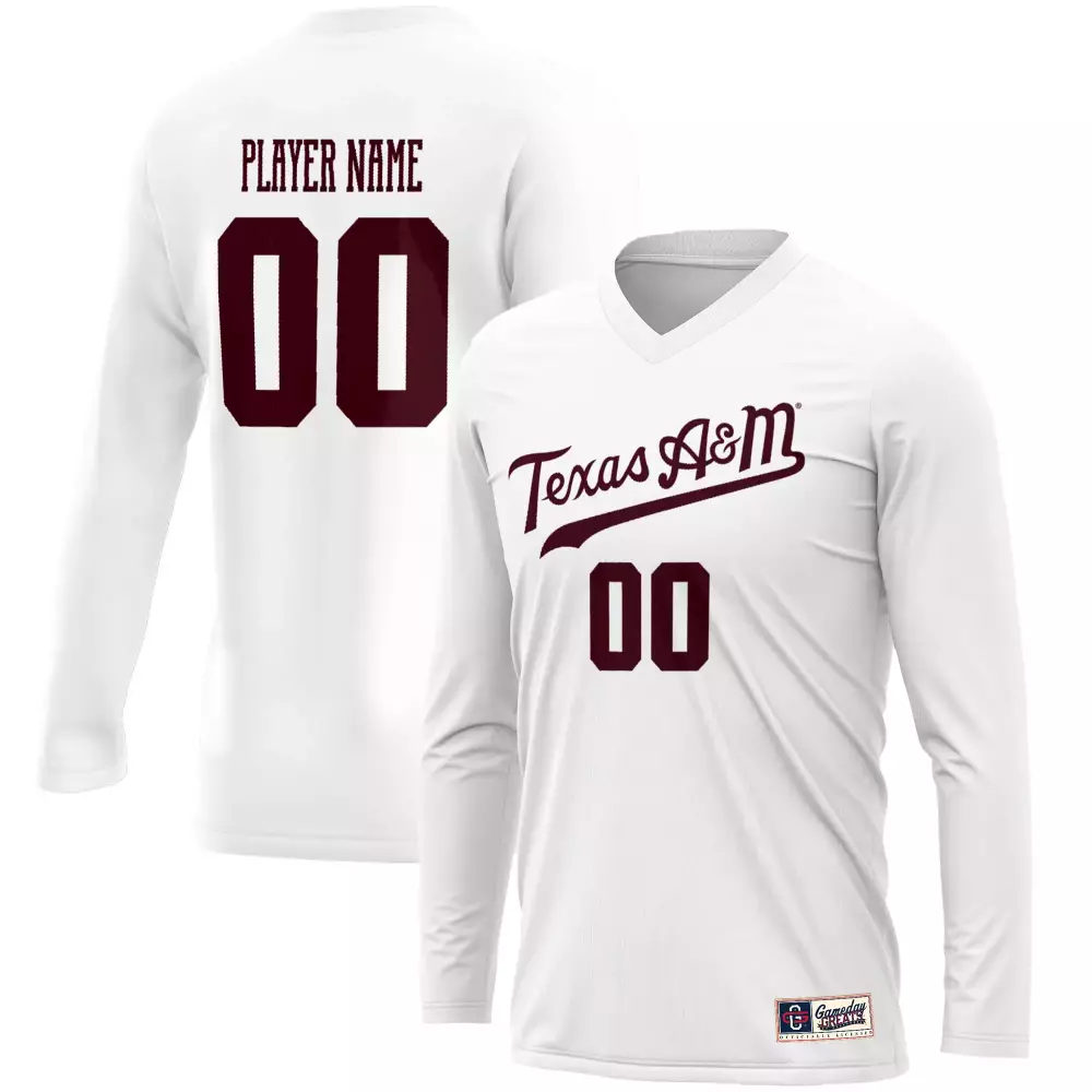 Texas A&m Jersey White Long Sleeve Shirt Maroon Custom All Stitched Vapor
