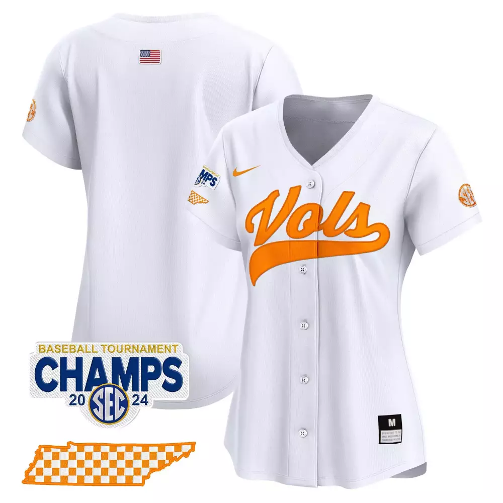 Volunteers Tournament Jersey White SEC Champions Tennessee Baseball Champs 2024 American Flag