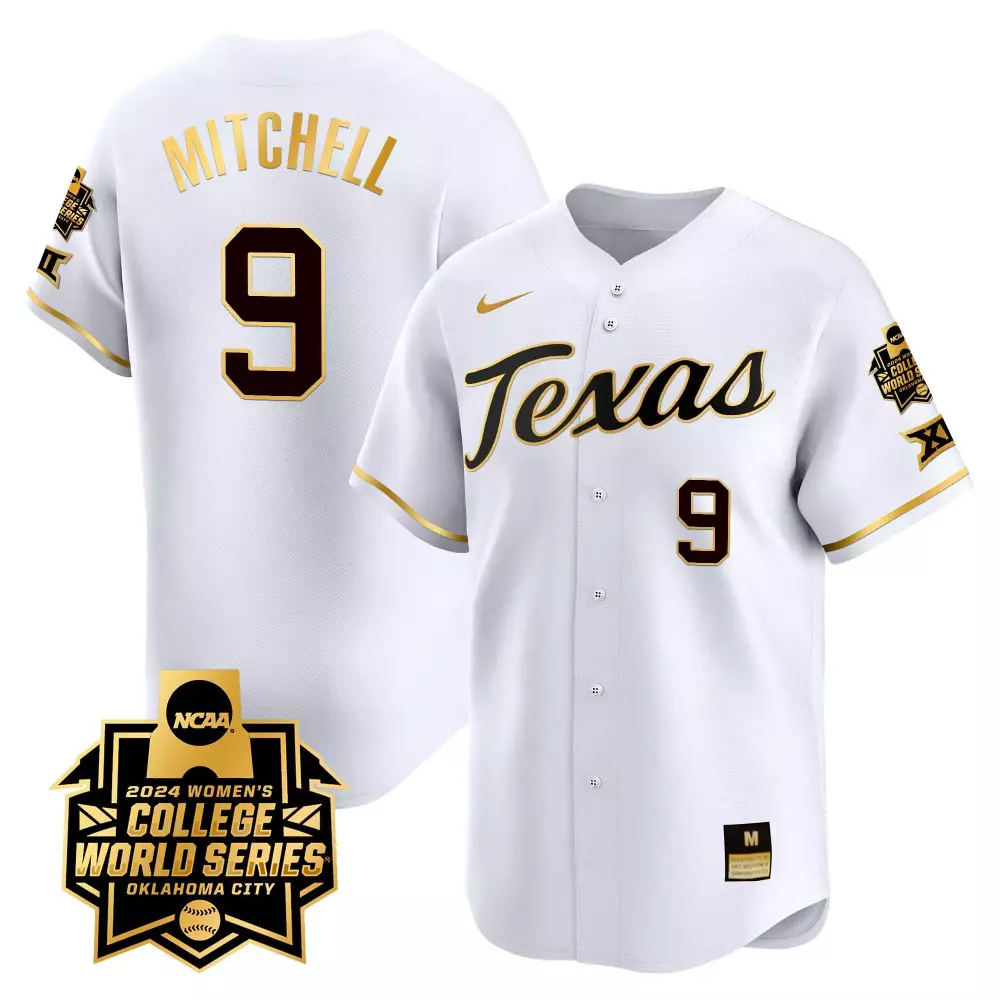 Mitchell 9 Texas Jersey White 2024 Women's College World Series Women Black Gold