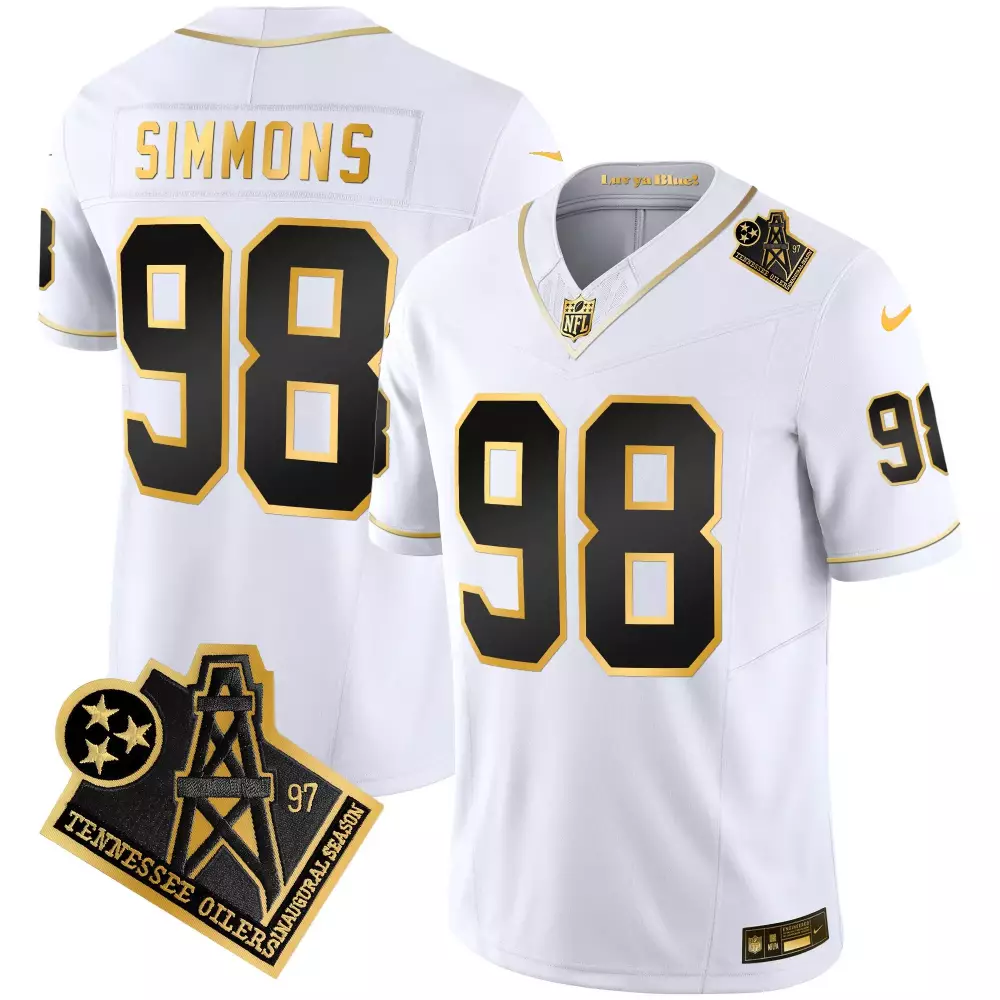Jeffery Simmons 98 Jersey White Tennessee Oilers Men Throwback Design Black Gold