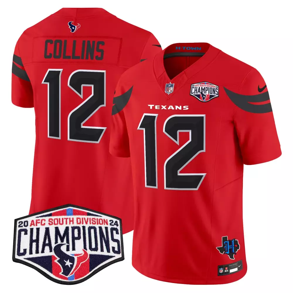 Nico Collins 12 Texans Jersey Red Men Black Vapor Limited All Stitched