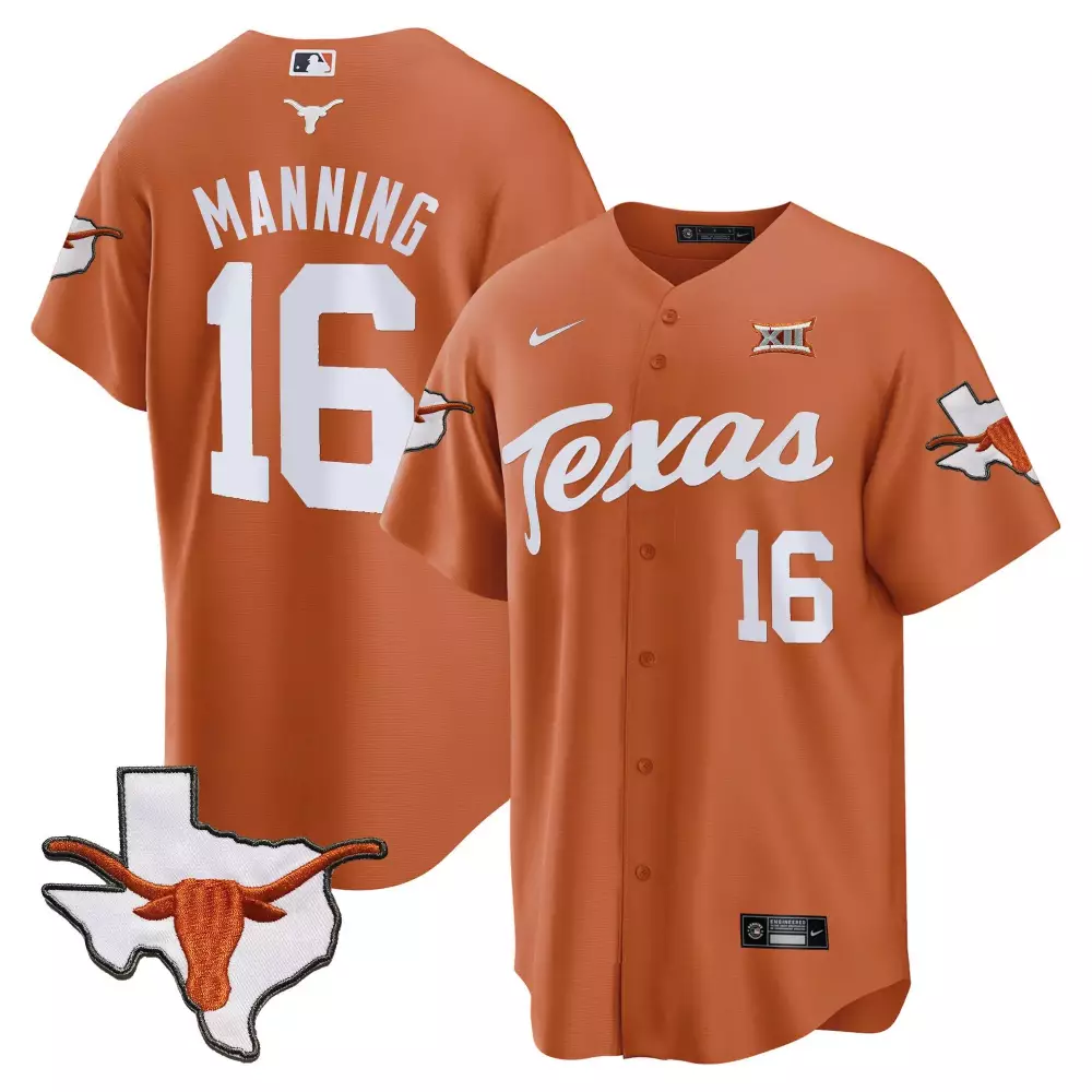 Arch Manning 16 Texas Longhorns Jersey Orange Big State Outline Longhorn Men White