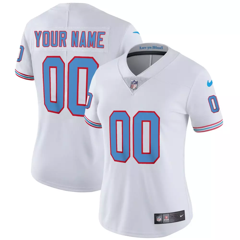 Custom Tennessee Titans Jersey White Women Alternate Light Blue Red Throwback Limited