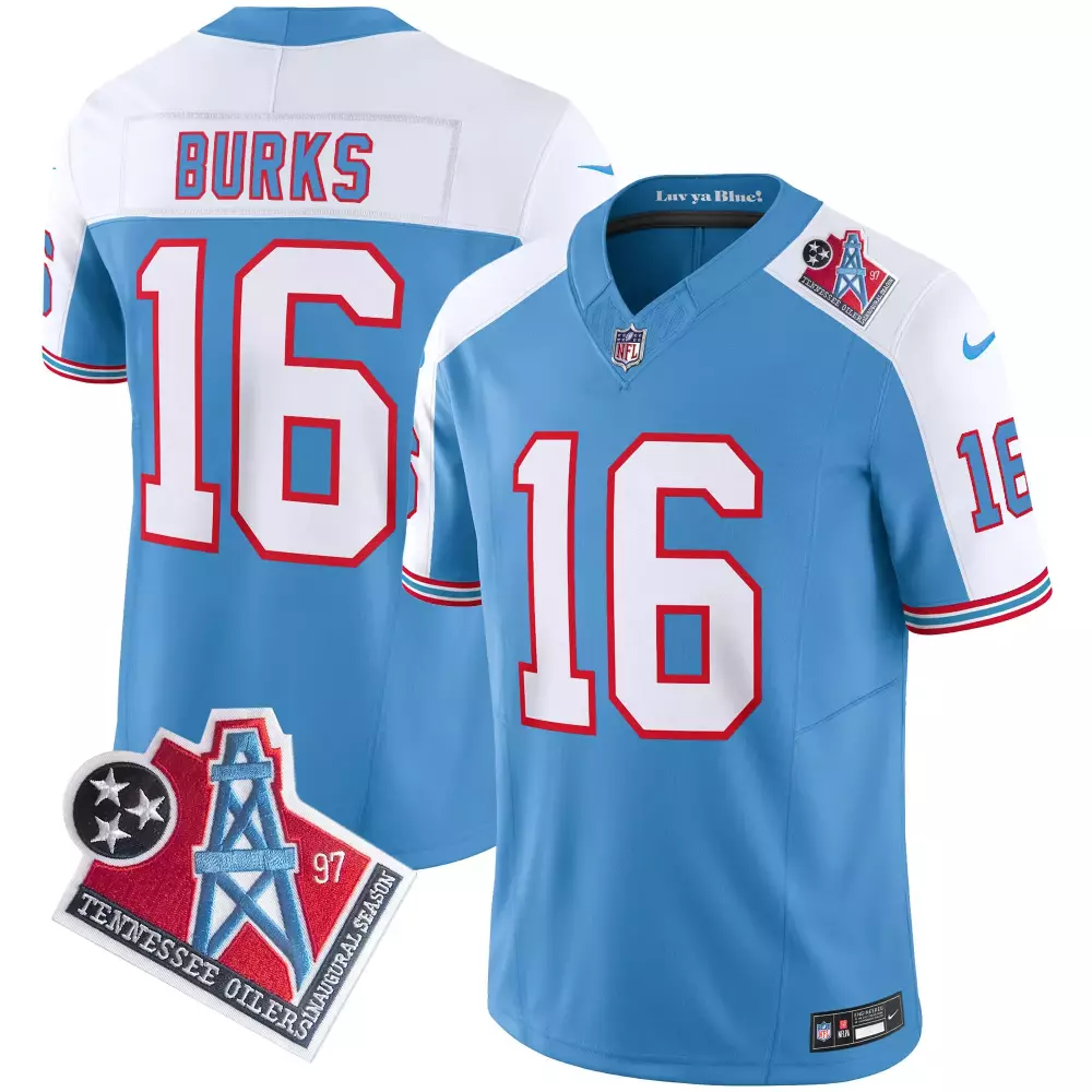 Burks 16 Tennessee Titans Jersey Light Blue Throwback 2023 Men Player Alternate White